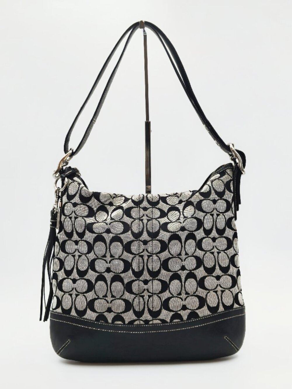 Coach Signature C Jacquard Black Leather Shoulder Hobo Bag Purse